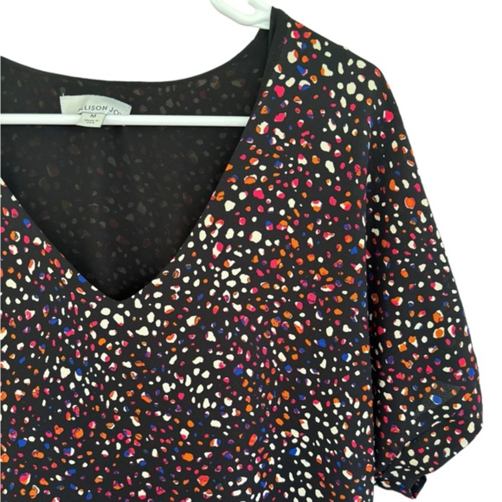 Evereve Allison Joy Marlee Shift Dress Black w/ Multicolor Dots Size Medium - Picture 2 of 6